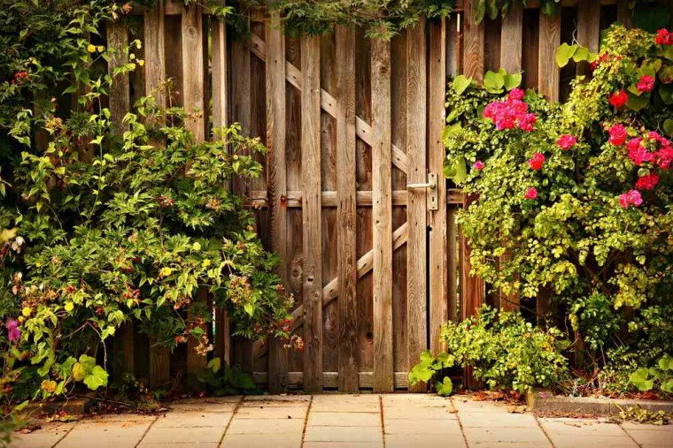 Porte de jardin en bois ancien sur grillage, Annecy, DAP Menuiserie